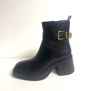 Chinese Laundry Black Leather Ankle Boot with Gold Buckle